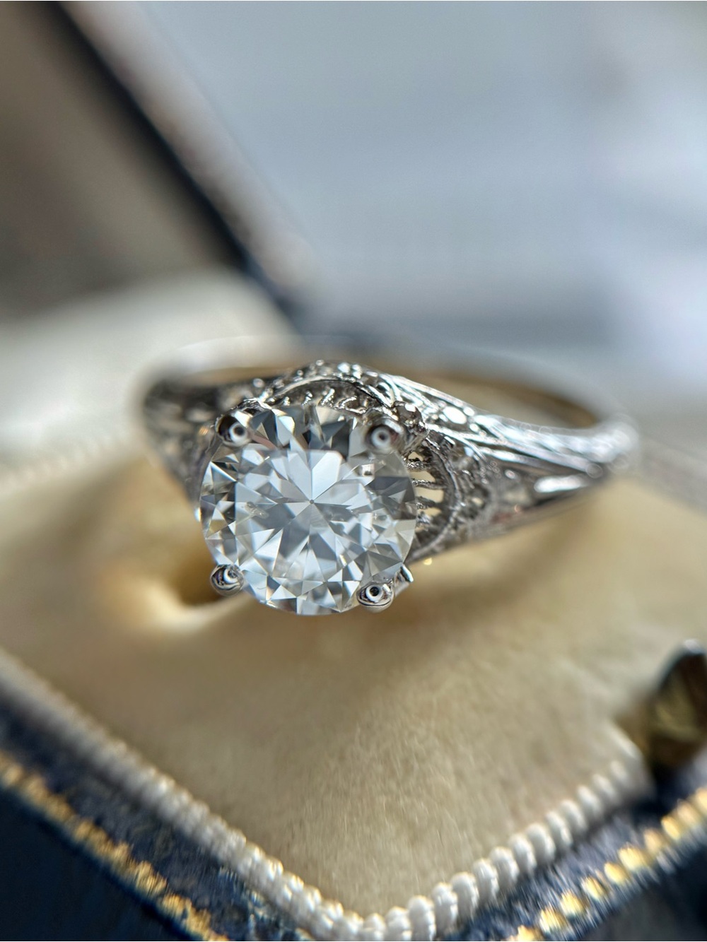 Antique Edwardian GIA Diamond Platinum Engagement Ring 1.60 ctw